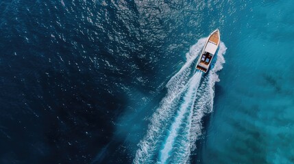 Speedboat Sailing on Crystal Clear Blue Water