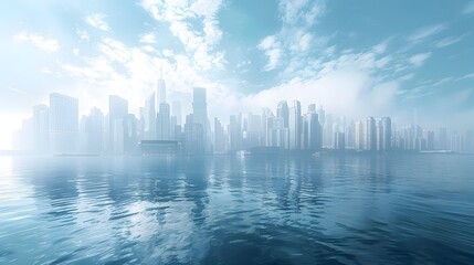 Fototapeta premium Expansive Coastal Cityscape with Towering Skyscrapers and Bustling Harbor