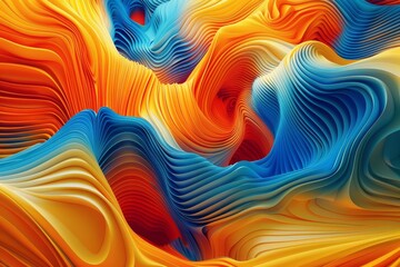 Vibrant abstract 3D waves in blue, orange, and yellow hues creating a mesmerizing texture with fluid, undulating patterns.