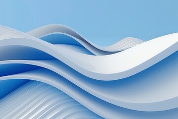 Obraz premium A mesmerizing abstract design of smooth, flowing white and blue waves against a light blue background, evoking a sense of tranquility and simplicity.