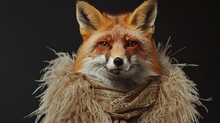 Obraz premium Fox with scarf on black background