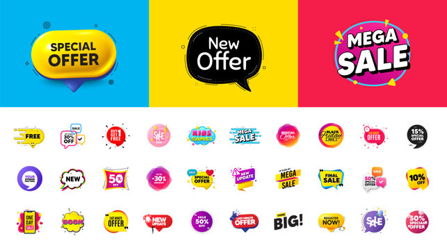 Offer discount tag banners. Price deal sale stickers. Best special offer tags. Flash sale bubble coupon. Promotion discount banner templates design. Buy offer sticker, mega bubble. Vector illustration