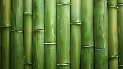 Fototapeta premium Close-up of vibrant green bamboo stalks forming a natural pattern, showcasing the beauty and simplicity of nature. Perfect for backgrounds or eco-themed designs.