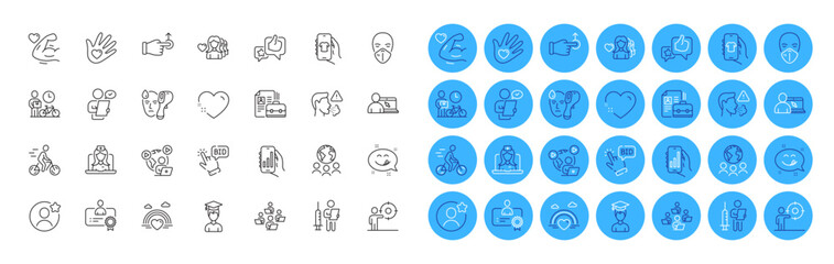 Lgbt, Vacancy and Bid offer line icons pack. Best friend, Online education, Medical mask web icon. Analysis app, Drag drop, Telemedicine pictogram. Cough, Woman love, Shop app. Student. Vector