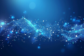 Abstract blue digital network with glowing connections and nodes, representing modern technology and data communication concepts.