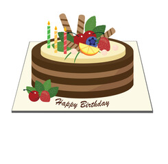 Birthday cake vector. Birthday party     element. Flat vector in cartoon style isolated on white background.