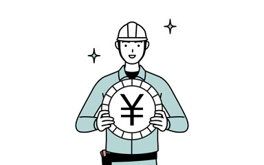 為替差益や円高のイメージ、ヘルメットと作業着姿の男性