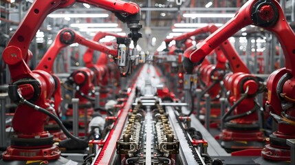 Fototapeta premium 7. Picture the fast-packed production line as a testament to the ingenuity of industrial engineering, where every component and process is meticulously designed to maximize throughput and minimize