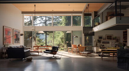 Modern Forest-View Living Room