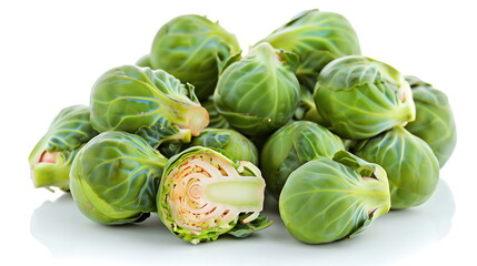 Fototapeta premium Fresh green brussel sprouts vegetable on white background