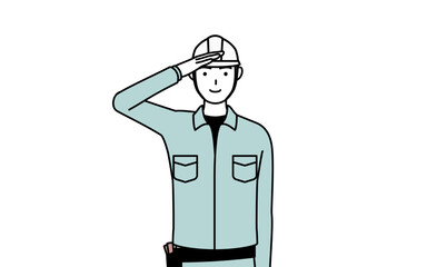 Fototapeta premium 最敬礼するヘルメットと作業着姿の男性