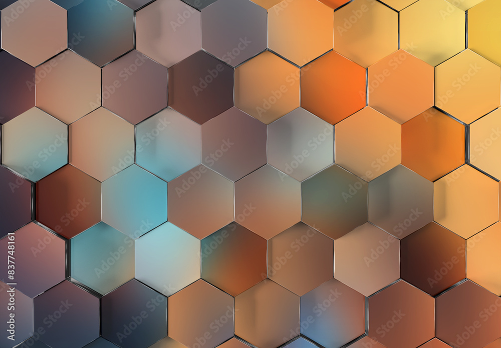 Aufkleber Colorful glossy hexagons background pattern. Abstract hexagonal gradient texture. 3D rendering