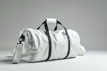 Modern White Sports Duffel Bag on Neutral Gray Background