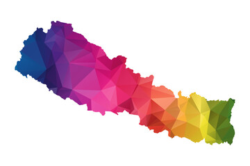 Abstract Polygon Map - Vector illustration Low Poly Color Rainbow Nepal map of isolated. Vector Illustration eps10.