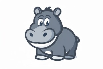 Fototapeta premium Cute cartoon hippopotamus with a big smile.