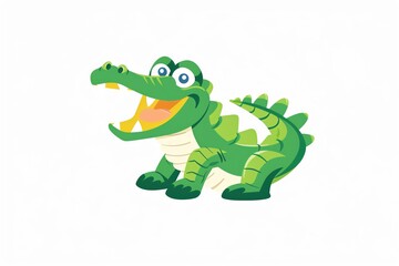 Fototapeta premium Cute cartoon crocodile with a big smile and open mouth.