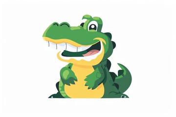 Obraz premium Cute cartoon green crocodile with a big smile