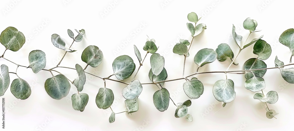 Poster miniature pressed eucalyptus in one line in the style of watercolor on a white background