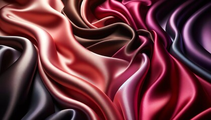 Obraz premium A smooth, silky fabric in vibrant fuchsia, sepia, hot pink, and dark violet colors with soft folds and gentle waves