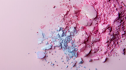 Fototapeta premium Colorful Crushed Eye Shadow Makeup on Pink Background, make up concept