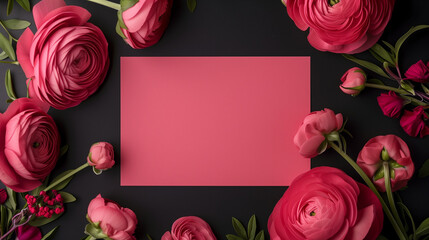 Creative Floral Composition with Pink Paper and Ranunculus Flowers