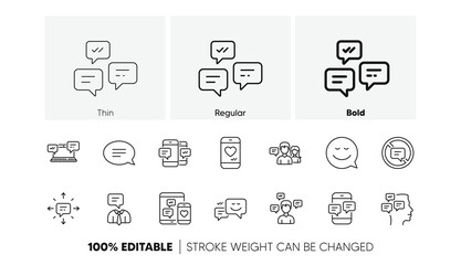 Group chat, Speech bubble and Sms. Message and Communication icons. Contact linear icon set. Line icons set. Vector