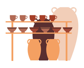 Pottery Store Shelves Vector Illustration