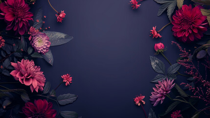 Beautiful Flowers on Dark Violet Background with Copy Space