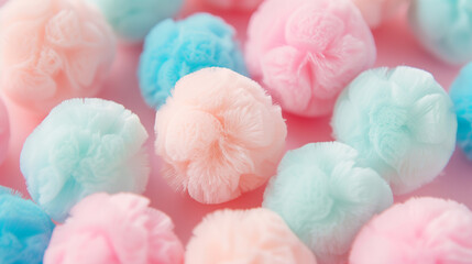 Abstract Pastel Fluffy Balls with Cloudy Background