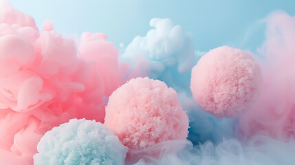Abstract Pastel Fluffy Balls with Cloudy Background