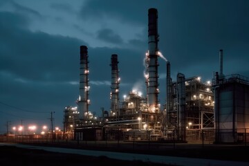 Obraz premium Illuminated Industrial Plant at Night