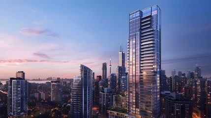 Sleek and Commanding Glass High Rise Building in the Dynamic City Skyline