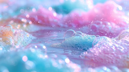 A close-up of a bubble bath, with colorful bubbles floating on the surface, creating a relaxing and fun bathing experience.