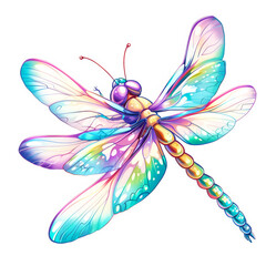 Detailed illustration of a colorful dragonfly with translucent wings.