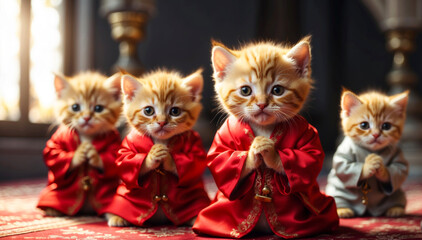 Little cute kittens pray