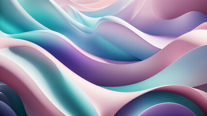 Obraz premium Generate an abstract background with gentle pastel curves in colors like pink, lavender, mint, and sky blue. The curves should intertwine harmoniously, creating a soft and calming visual experience.