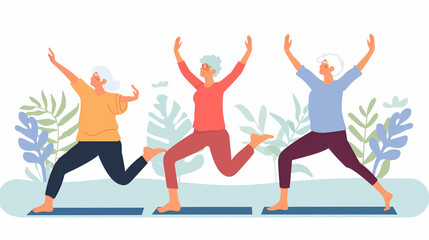 Senior Women Doing Yoga and Stretching Together in Class