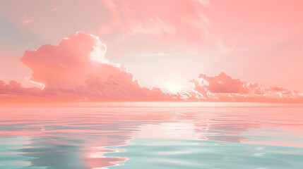 Fototapeta premium Serene Sunset Over Calm Sea With Pink Skies