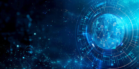 Fototapeta premium Futuristic digital astrological chart glowing in blue.