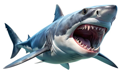 Great White Shark with Mouth Open  on white background, PNG AI GENERATED