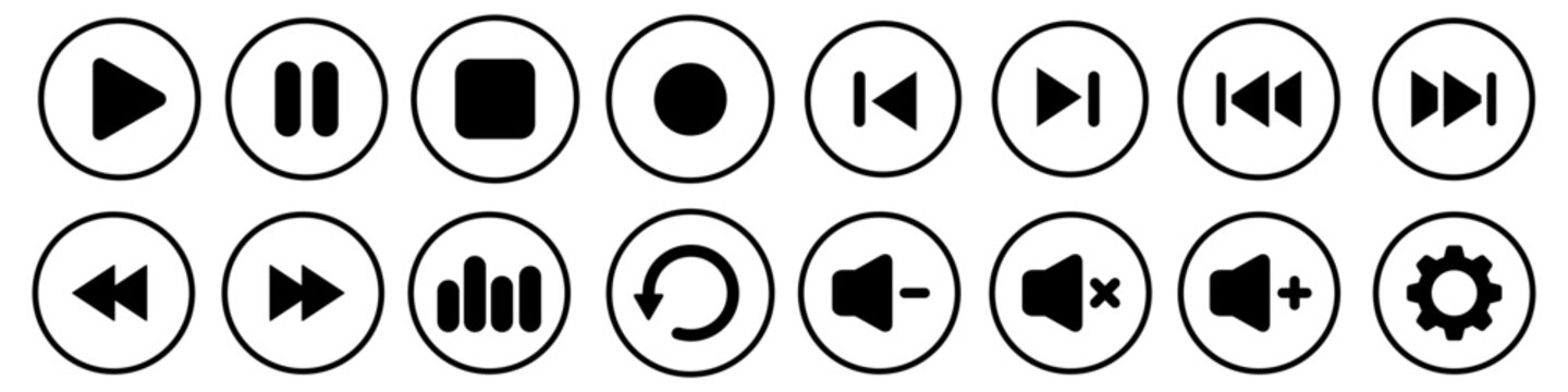 Play button vector icon. Media player control iconsillustration set. 