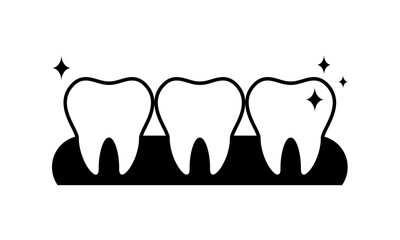 Black shiny clean teeth on gum dental icon flat vector design
