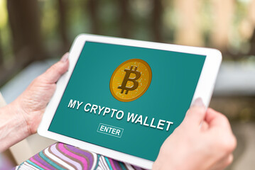 Crypto wallet concept on a tablet