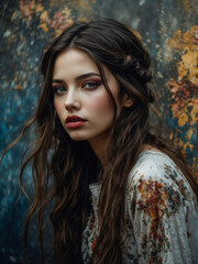 Fototapeta premium Portrait of a Young Woman with Artistic Background
