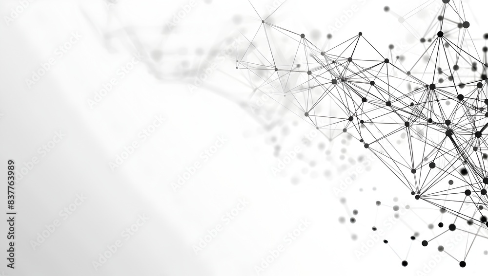 Poster abstract black and white network background with connecting dots in the style of low poly on isolate
