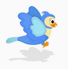 Cute bird cartoon flying with shadow