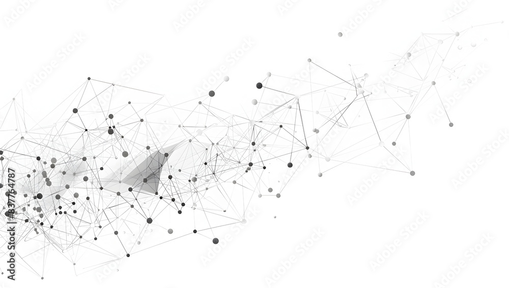 Poster abstract white background with connected dots and lines in the style of low poly