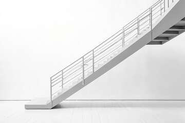 White Staircase with Railing Against a White Wall