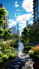 Fototapeta premium Urban Oasis: Nature Meets the City Skyline