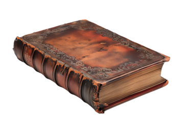 Antique leather-bound book with ornate details, symbolizing history, literature, and knowledge. Ideal for vintage, study, and educational themes.
